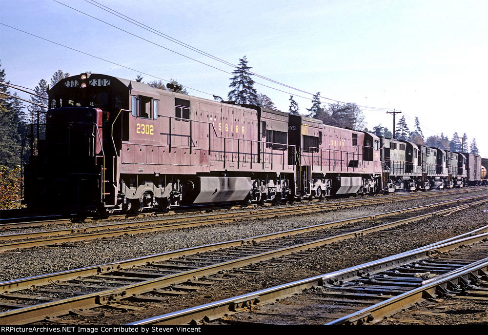 Leased Lake Superior & Ispeming U23c's  LSI 2302, 2303 lead an outbound BCOL freight.